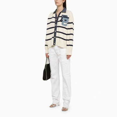 Shop Dsquared2 White/blue Striped Cardigan In And Denim Blend