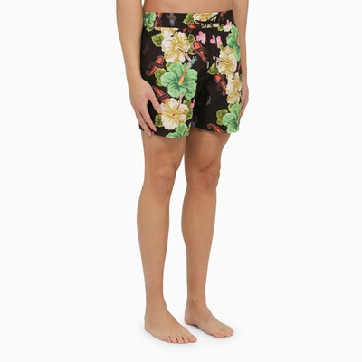 Shop Etro Black Swimming Costume With Flower Print In Multicolor