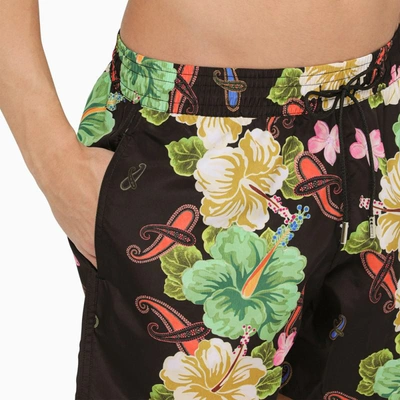 Shop Etro Black Swimming Costume With Flower Print In Multicolor