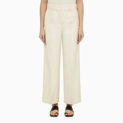 Shop Jil Sander Silk-blend Chalk-white Trousers