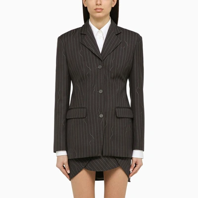 Shop Off-white ™ Single-breasted Pinstripe Jacket In Blend In Grey