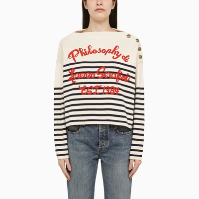Shop Philosophy Di Lorenzo Serafini Philosophy White/blue Striped Sweater In Blend With Logo In Multicolor