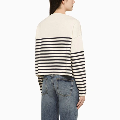 Shop Philosophy Di Lorenzo Serafini Philosophy White/blue Striped Sweater In Blend With Logo In Multicolor