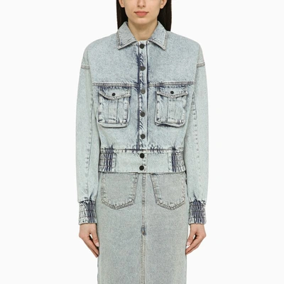 Shop The Mannei Cannes Denim Shirt Bomber Jacket In Blue