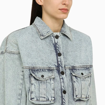 Shop The Mannei Cannes Denim Shirt Bomber Jacket In Blue