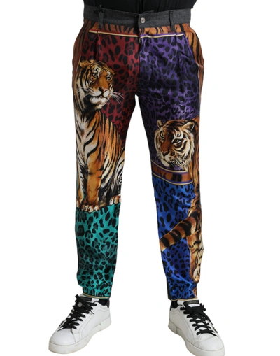 Shop Dolce & Gabbana Multicolor Tiger Cotton Loose Denim Jeans