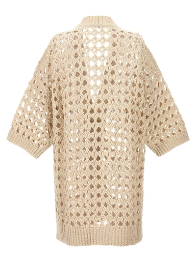Brunello Cucinelli Openwork Knit Cardigan Sweater, Cardigans Beige In Beige