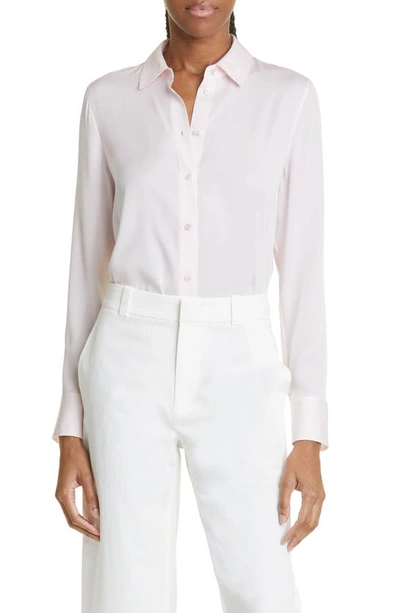 Shop Vince Slim Fit Stretch Silk Blouse In Rosewater