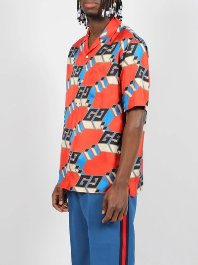 Shop Gucci 3d Gg Print Silk Shirt