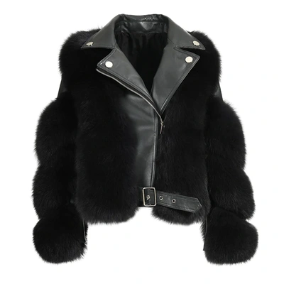 Wanan Touch Angry Leather And Fur Jacket In Camel
