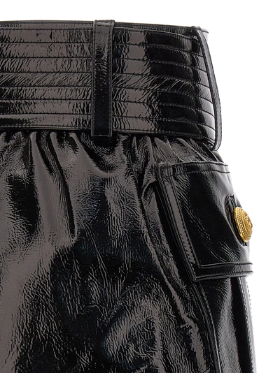 Shop Balmain Belt-up Shiny Leather Skirt Skirts Black
