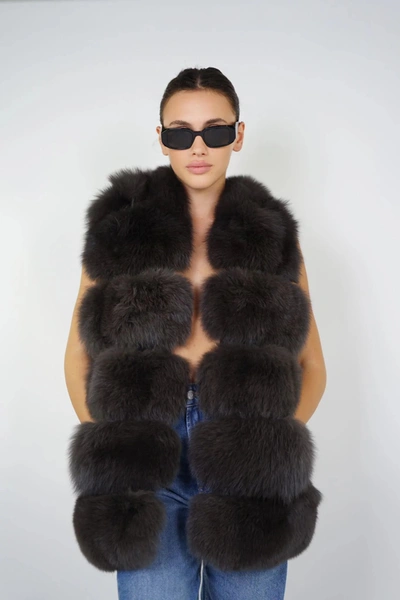 Wanan Touch Calere Dark Gey Vest In Fox Fur