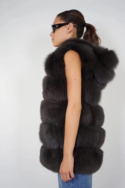Wanan Touch Calere Dark Gey Vest In Fox Fur
