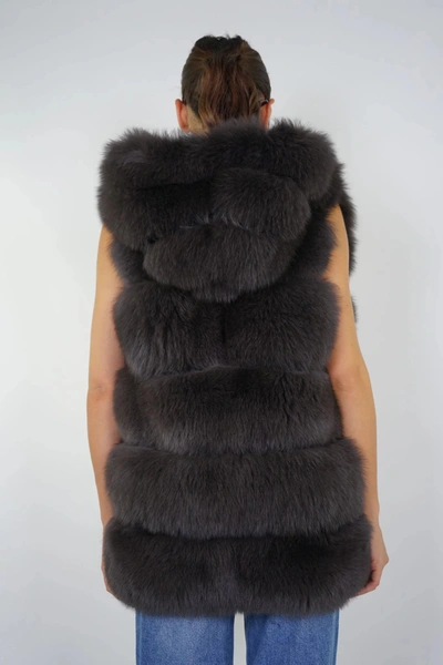 Wanan Touch Calere Dark Gey Vest In Fox Fur
