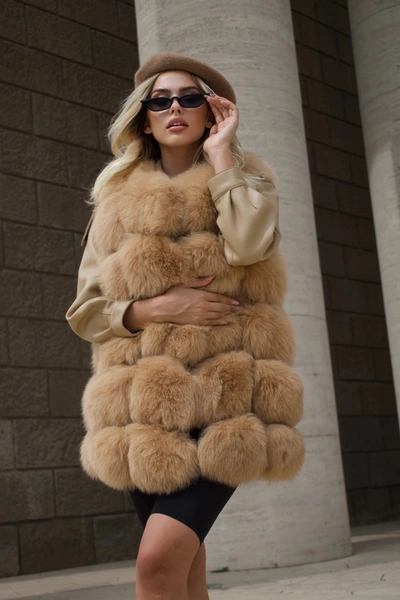 Wanan Touch Classy Grey Vest In Fox Fur