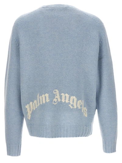 Shop Palm Angels Curved Logo Sweater, Cardigans Light Blue