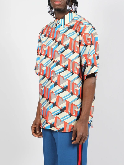 Shop Gucci Pixel Print Silk Shirt