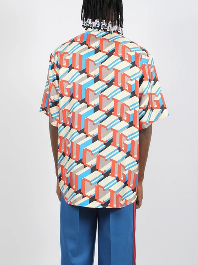 Shop Gucci Pixel Print Silk Shirt