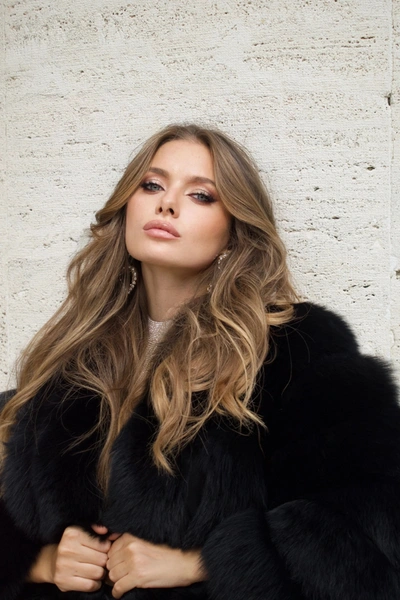 Wanan Touch Classic Black Fox Fur Jacket
