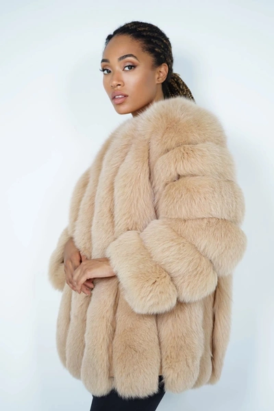 Wanan Touch Paris Camel Jacket In Fox Fur