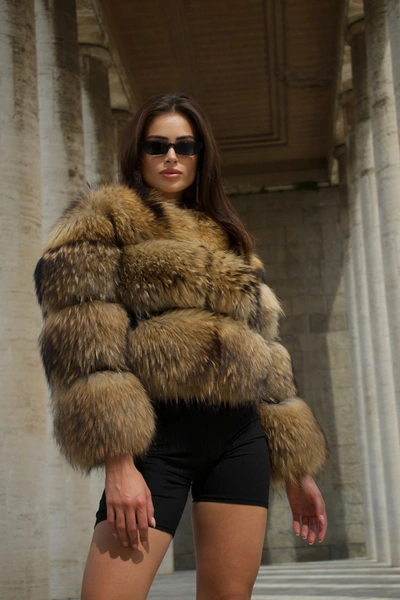 Wanan Touch Raton Beige Jacket In Raccoon Fur