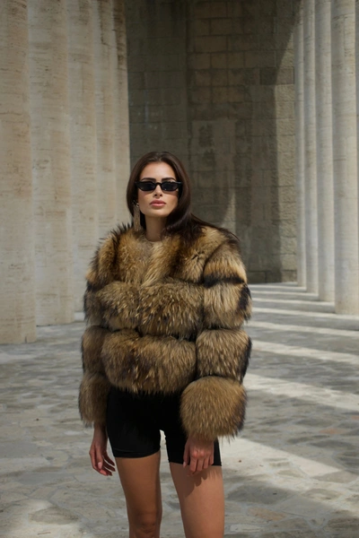 Wanan Touch Raton Beige Jacket In Raccoon Fur