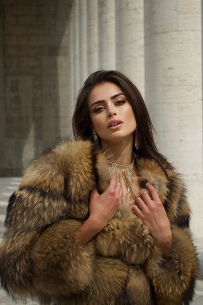 Wanan Touch Raton Beige Jacket In Raccoon Fur