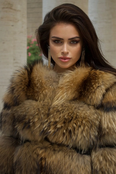 Wanan Touch Raton Beige Jacket In Raccoon Fur