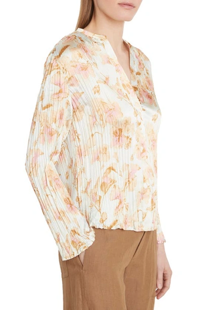 Shop Vince Floral Crushed Satin Blouse In Soleil