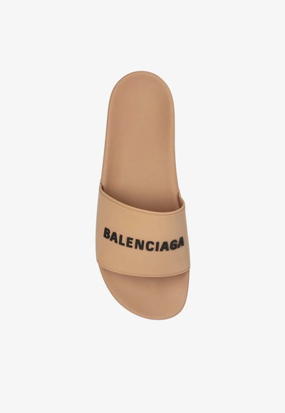 Shop Balenciaga 3d Logo Pool Slides In Beige