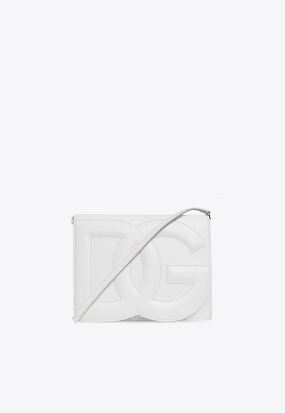 Shop Dolce & Gabbana 3d-effect Logo Leather Crossbody Bag In White