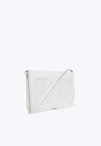 Shop Dolce & Gabbana 3d-effect Logo Leather Crossbody Bag In White