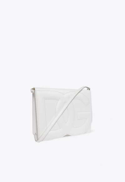 Dolce & Gabbana 3d-effect Logo Leather Crossbody Bag In White