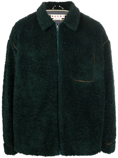 Shop Marni Teddy Jacket With Contrast Stitching In Green