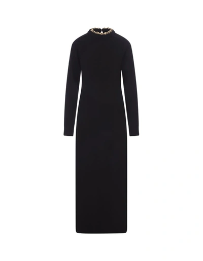 Shop Rabanne Paco  Long Dress With Chain On Neckline In Black