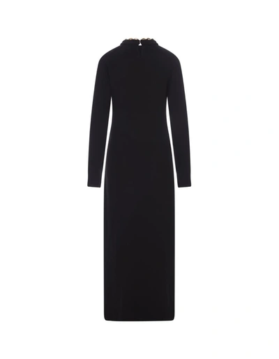 Shop Rabanne Paco  Long Dress With Chain On Neckline In Black