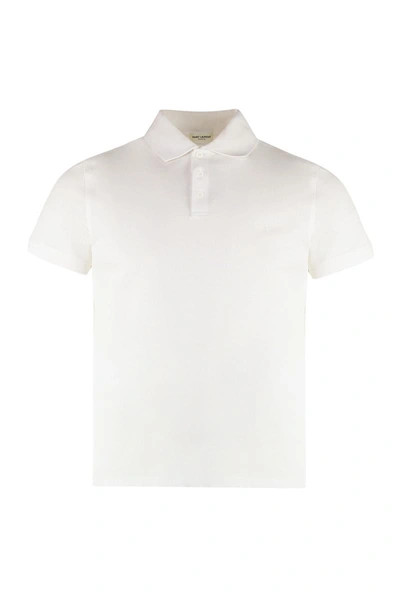 Shop Saint Laurent Cotton-piqué Polo Shirt In White