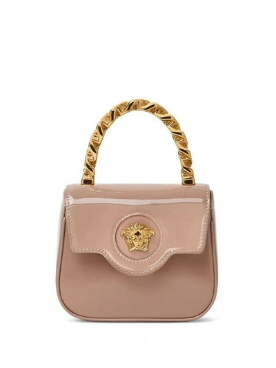 Shop Versace Mini Top Handle Calf Leather Bags In Nude & Neutrals
