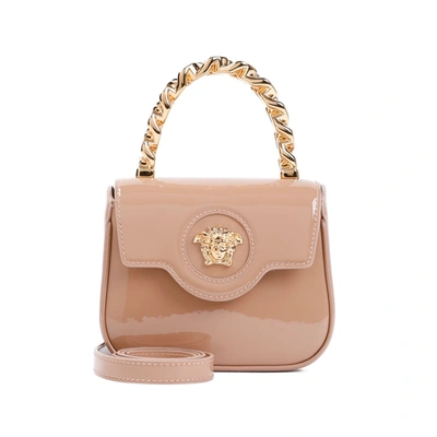 Shop Versace Mini Top Handle Calf Leather Bags In Nude & Neutrals