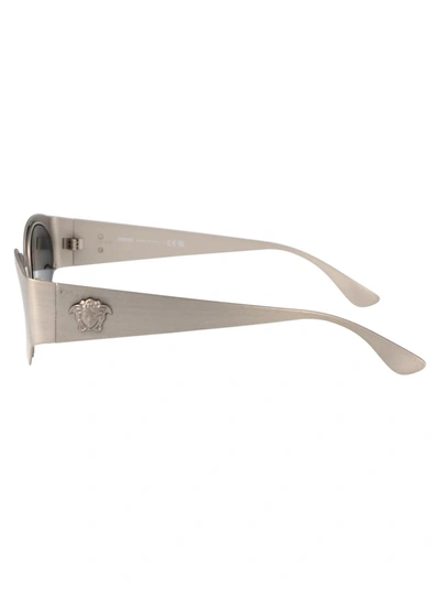 Versace Logo-plaque Oval-frame Sunglasses In 12666g Matte Silver