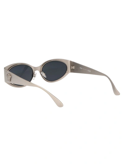 Versace Logo-plaque Oval-frame Sunglasses In 12666g Matte Silver