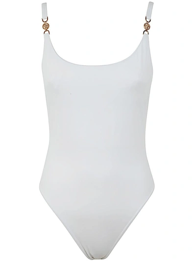 Shop Versace Swim One-piece Lycra Waist Recycled Greek Chain Clothing In White