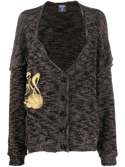 Shop Vitelli Liberty Cardigan With Embroidery Clothing In Charcoal And Musk