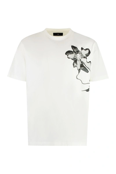 Shop Y-3 Adidas Cotton Crew-neck T-shirt In Ivory