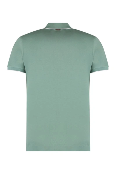 Shop Zegna Short Sleeve Cotton Polo Shirt In Green