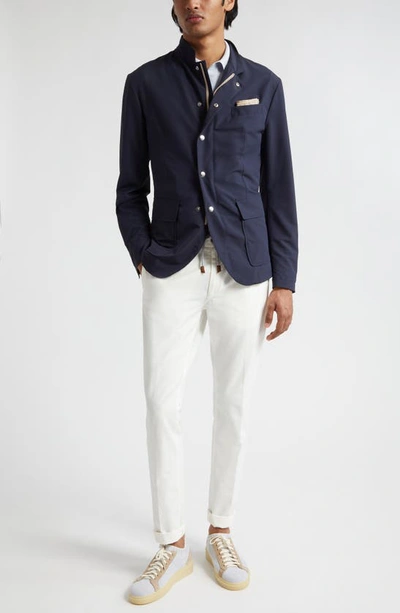 Eleventy Stand Collar Wool Blend Jacket In Blue