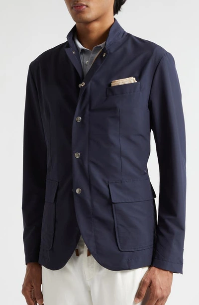 Eleventy Stand Collar Wool Blend Jacket In Blue