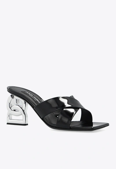 Shop Dolce & Gabbana 75 Polished Leather Mules With Dg Heel In Black