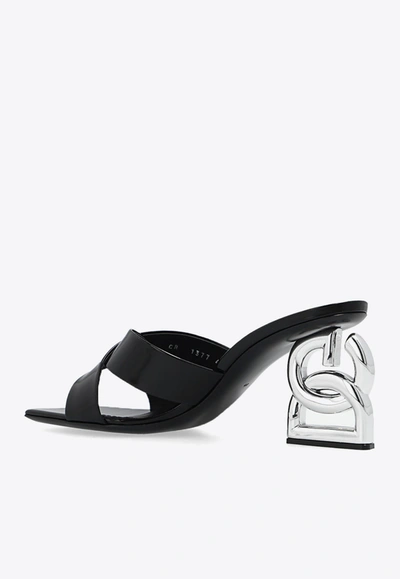 Shop Dolce & Gabbana 75 Polished Leather Mules With Dg Heel In Black