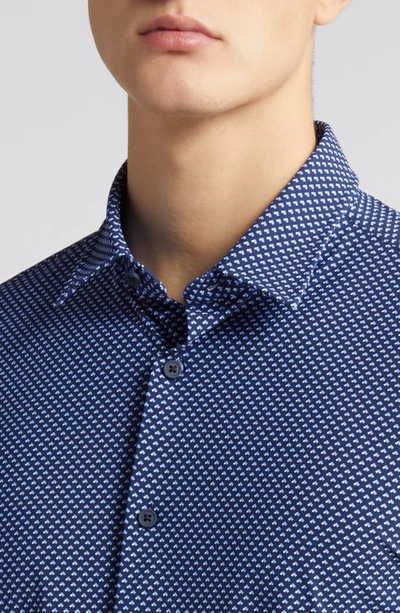 Shop Hugo Boss Roan Geo Print Button-up Shirt In Navy
